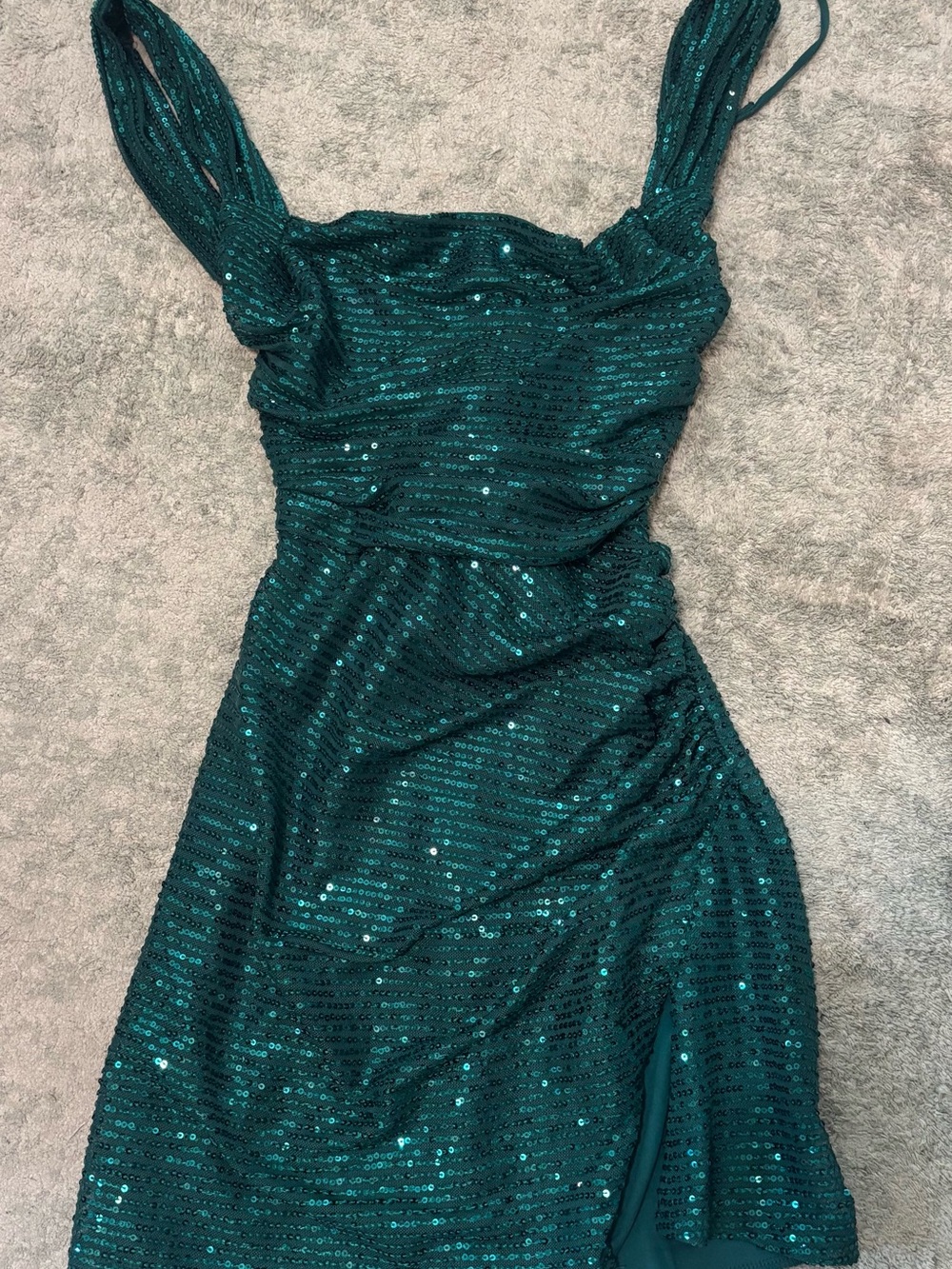 Lucy in the Sky Emerald Green Sequin Cowl Mini Dress - Picture 4 of 6